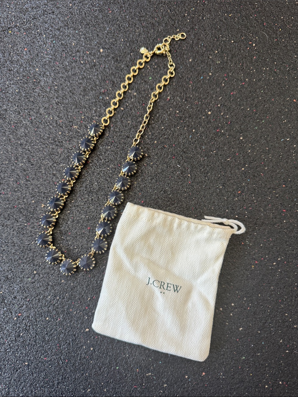 J. Crew Gold-Tone Crystal Brûlée Navy Blue Necklace - Adjustable Length